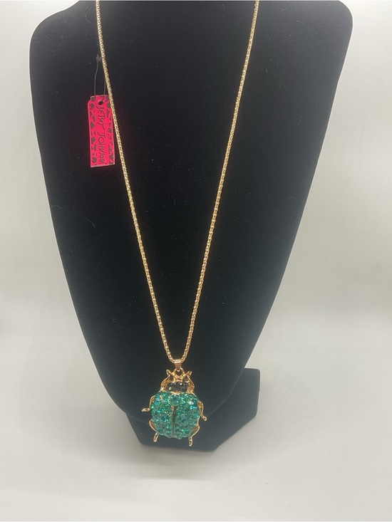 Betsey Johnson Jewelry - Betsey Johnson Gold-Tone Beetle Pendant Necklace with Teal-Green Crystals